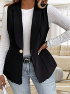 Damen Elegante ärmellose Blazerjacke mit dekorativem Knopf R&B