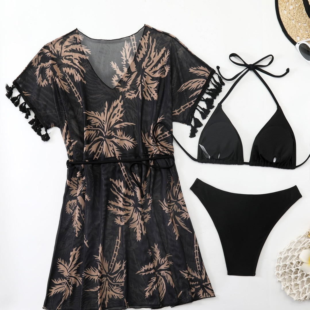 Damen strandtaugliches Kaftan-Set mit modischem Palmendruck R&B
