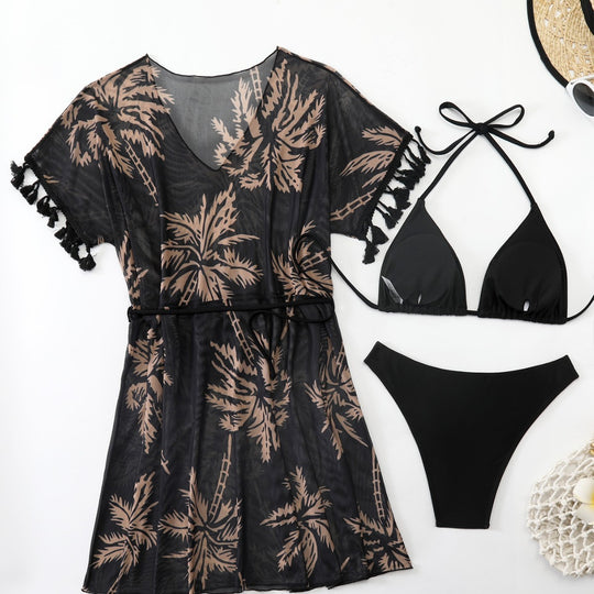 Damen strandtaugliches Kaftan-Set mit modischem Palmendruck R&B