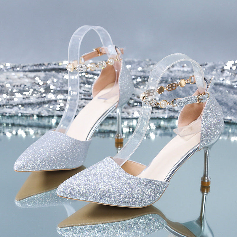 Damen elegante transparente High Heels mit glitzernden Akzenten R&B