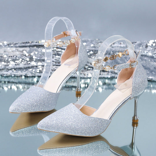 Damen elegante transparente High Heels mit glitzernden Akzenten R&B