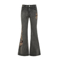 Damen Flared Jeans mit floralem Stickdesign R&B