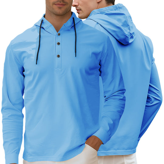 Herren nan Kapuzen-Henley Langarmshirt aus leichtem Stretchjersey mit Kordelzug R&B