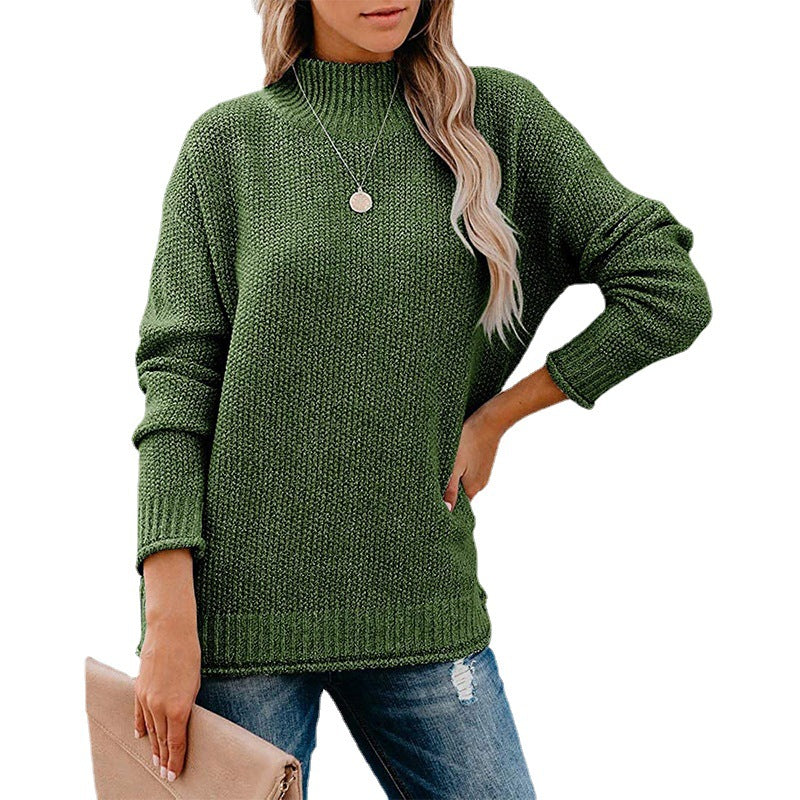 Damen Grobstrickpullover mit hohem Kragen und lässigem Schnitt R&B