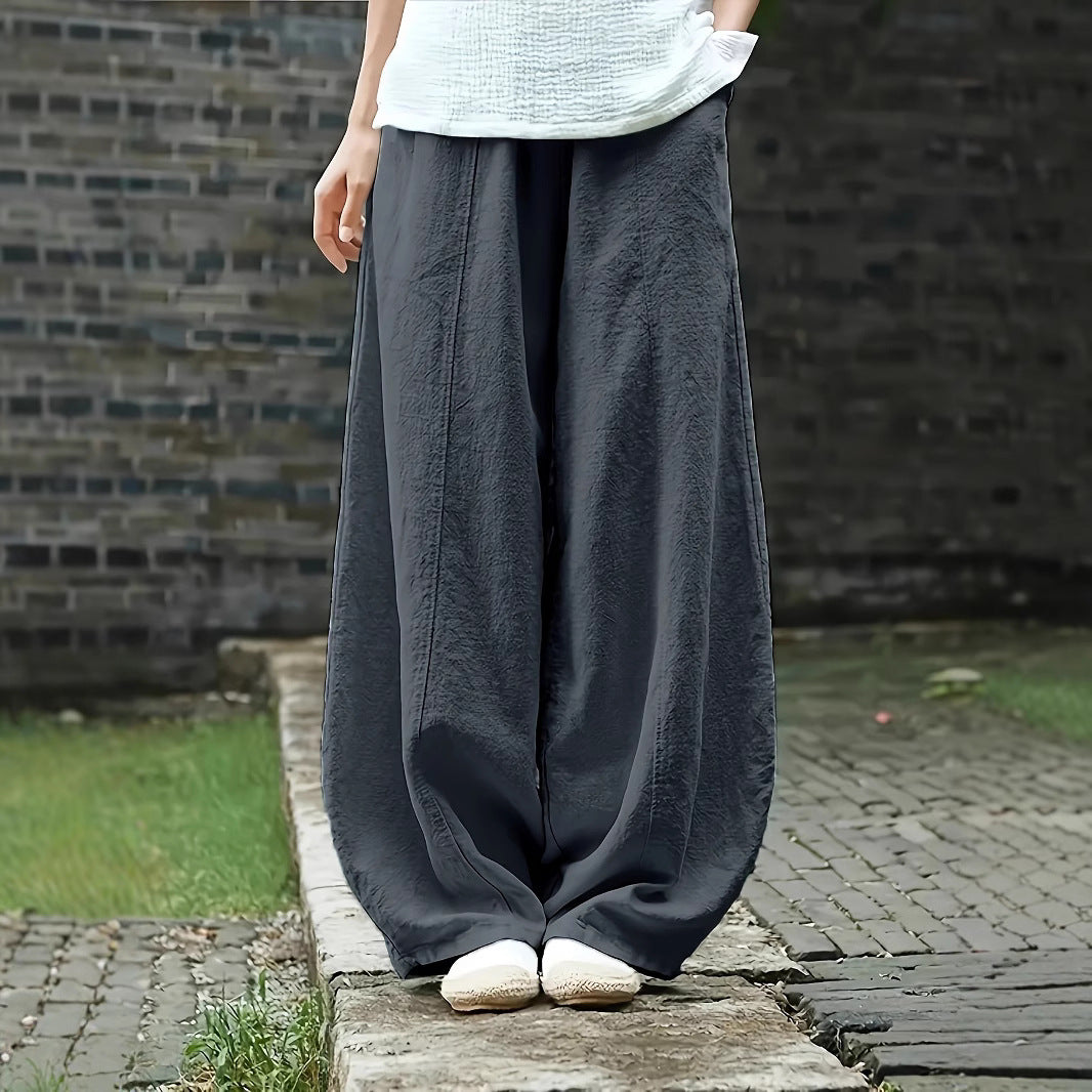Damen Modische und bequeme Palazzo-Hose mit seitlichen Taschen und elastischem Bund R&B