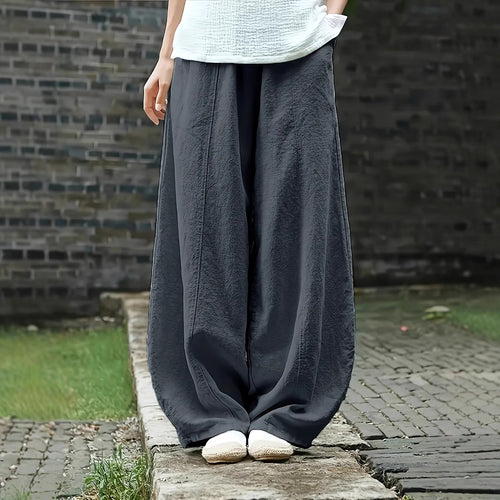 Damen Modische und bequeme Palazzo-Hose mit seitlichen Taschen und elastischem Bund R&B