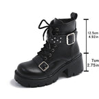 Damen nan robuste Schnür-Bikerboots mit Ziernietriemen, seitlichem Reißverschluss und profilierter Plateausohle R&B