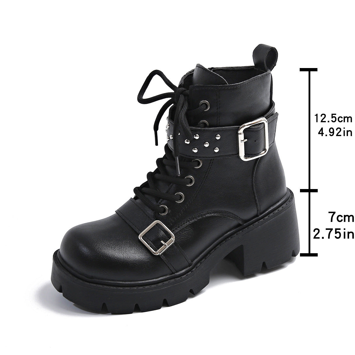 Damen nan robuste Schnür-Bikerboots mit Ziernietriemen, seitlichem Reißverschluss und profilierter Plateausohle R&B