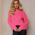 Damen lässiger Grobstrickpullover mit modernem Zopfdesign und gemütlichem Schnitt R&B