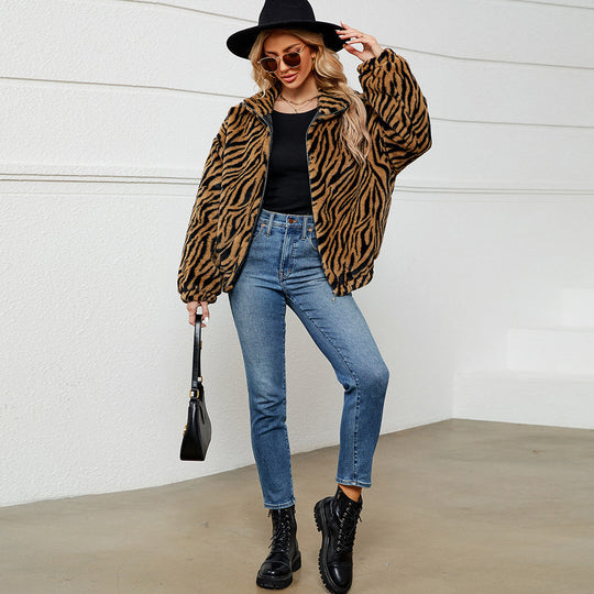 Damen Kuschelige Fleecejacke im Zebradesign R&B