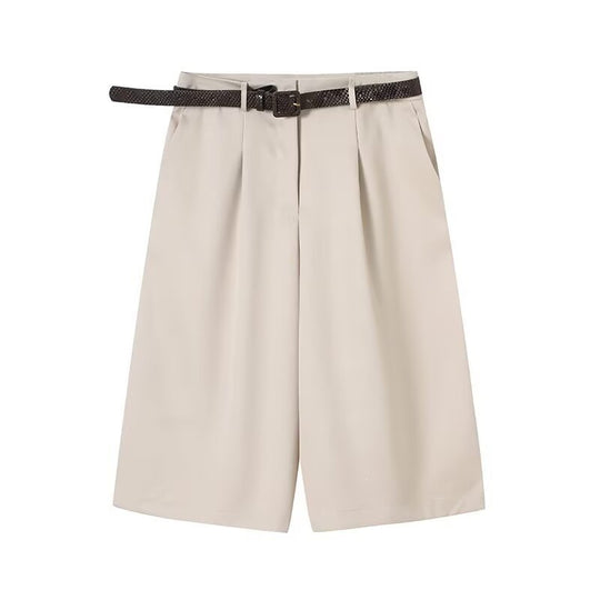 Damen elegante Hochwasser-Shorts mit geflochtenem Gürtel R&B