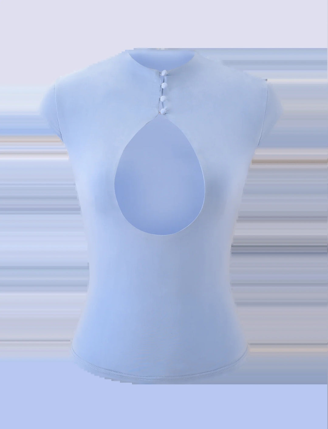Damen figurbetontes Oberteil mit innovativem Tropfen-Ausschnitt und Knopfdetails R&B