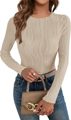 Damen Langarmshirt mit strukturiertem Wellenmuster R&B