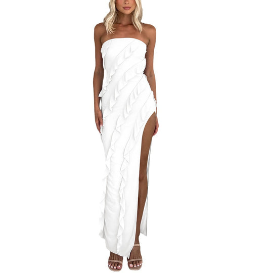 Damen Elegantes Rüschendes Wickelkleid mit seitlichem Schlitz R&B