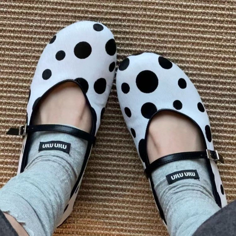 Damen Ballerinas mit modischem Punkten-Design und verstellbarem Riemchen R&B