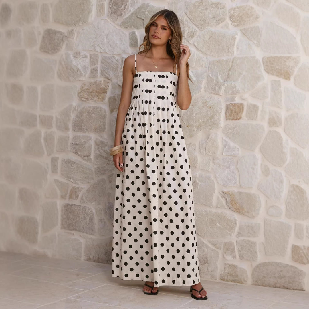 Damen Maxikleid mit verspieltem Punkte-Muster und schulterfreien Trägern R&B