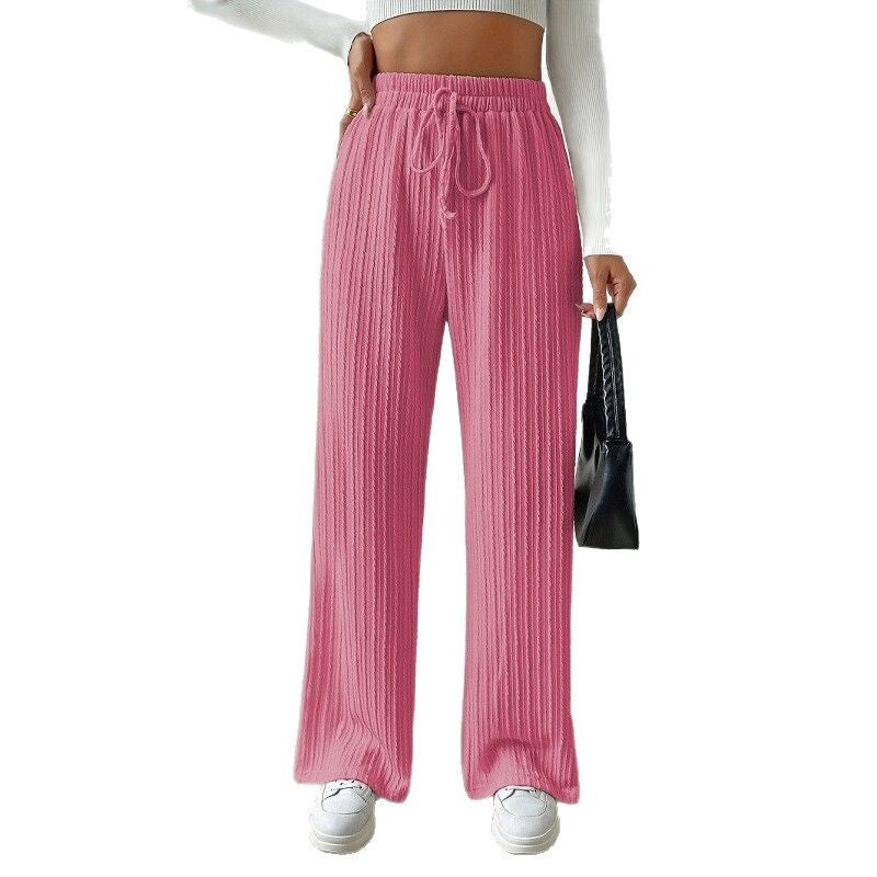Damen entspannendes Strick-Loungewear-Set mit hoher Taille und weitem Bein R&B
