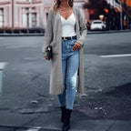 Damen Langer Strickcardigan mit tiefen Taschen und offenem Schnitt R&B