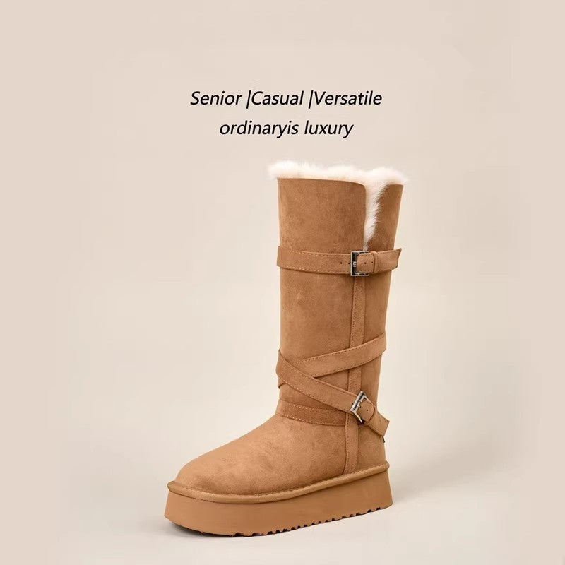 Damen elegante langschaft Stiefel mit verstellbaren Schnallen und rutschfester Sohle R&B