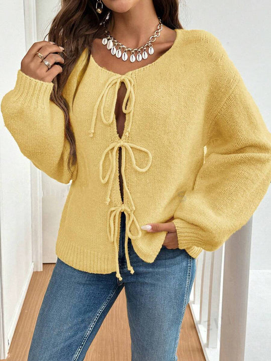 Damen lockerer Strickcardigan mit verstellbarem Bund R&B