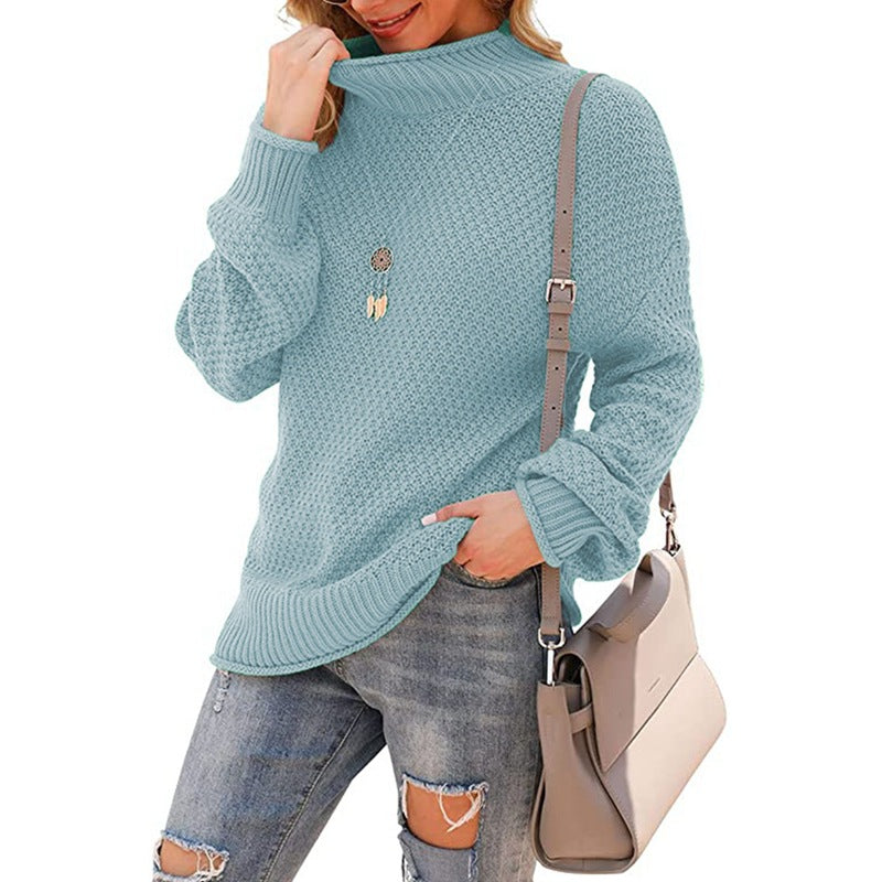 Damen Grobstrickpullover mit hohem Kragen und strukturierter Oberfläche R&B