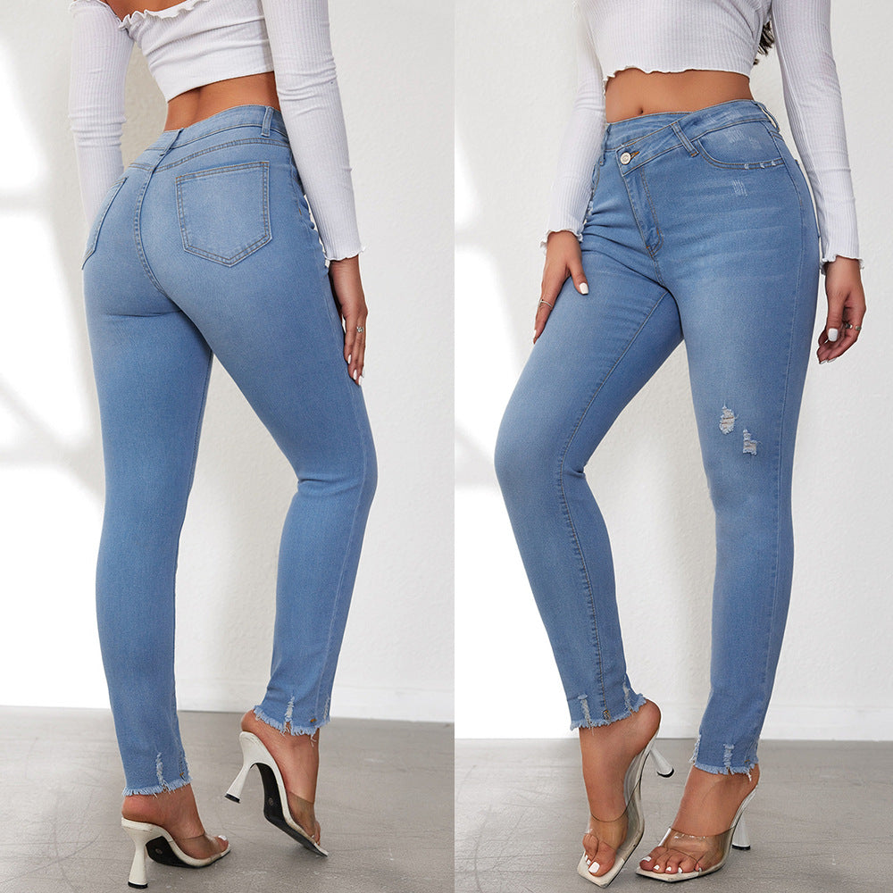 Damen Hochtaillierte Ripped Jeans im modernen Skinny Fit R&B