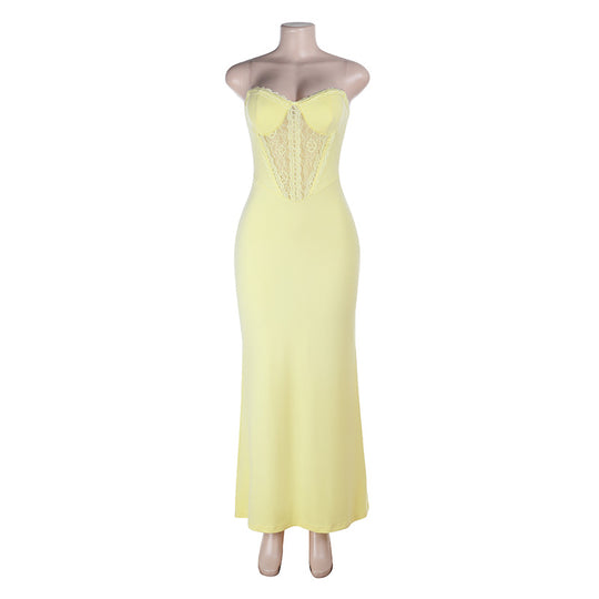 Damen elegantes Bodycon-Maxikleid mit Spitzenakzenten R&B