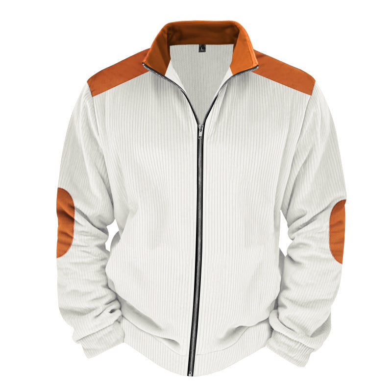Herren Sportliche Zip-Jacke mit Rippenstruktur und Kontrastärmel R&B