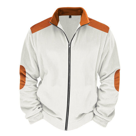 Herren Sportliche Zip-Jacke mit Rippenstruktur und Kontrastärmel R&B
