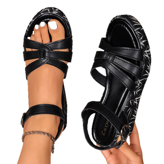 Damen Plateau-Sandalen mit modischem Riemendesign R&B