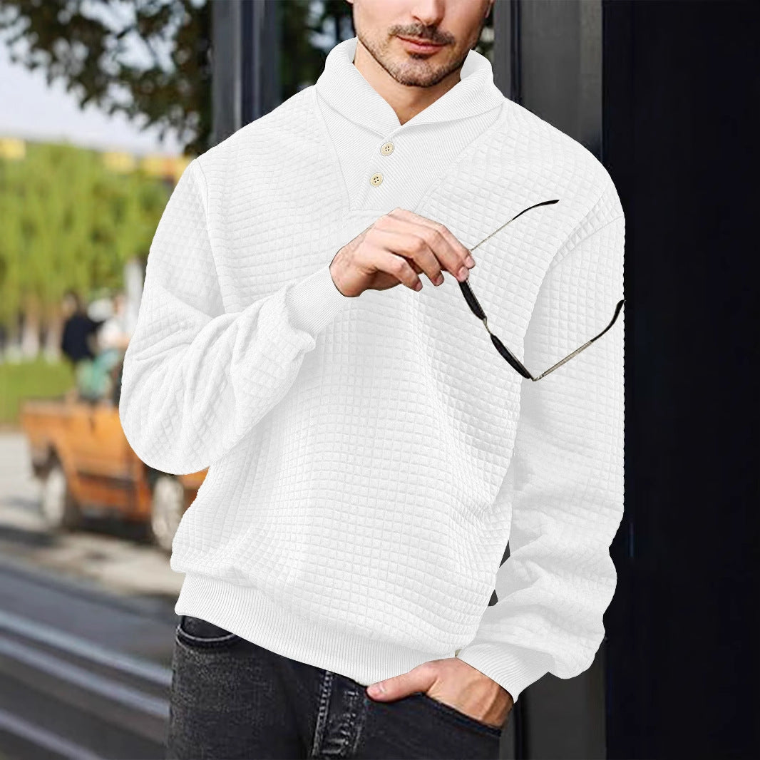 Herren nan eleganter Strickpullover mit Schalkragen, Knopfleiste am Ausschnitt und Karo-Waffelstruktur R&B