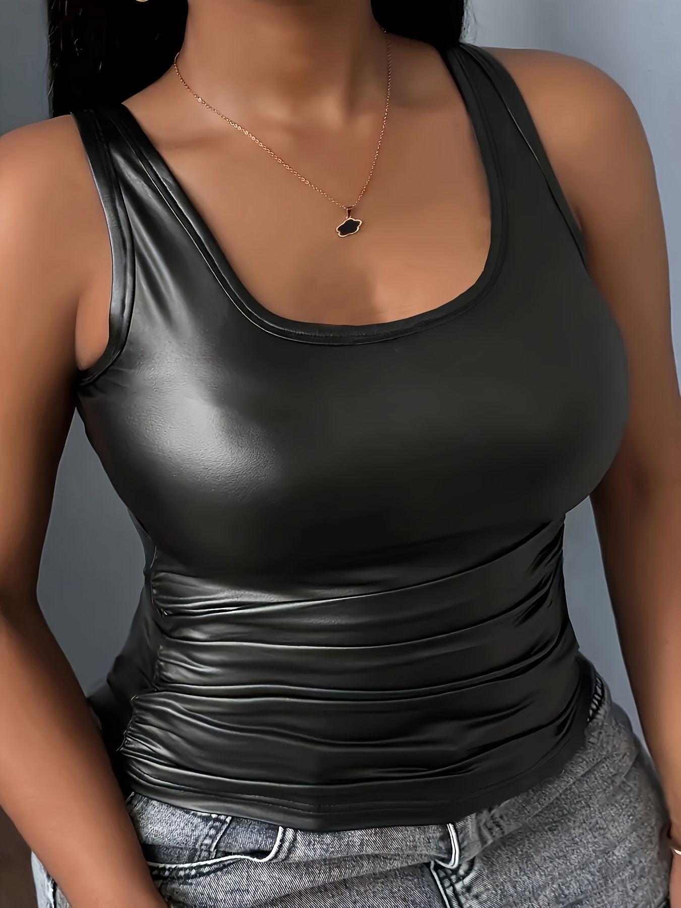 Damen ärmelloses Top aus hochwertigem Kunstleder R&B