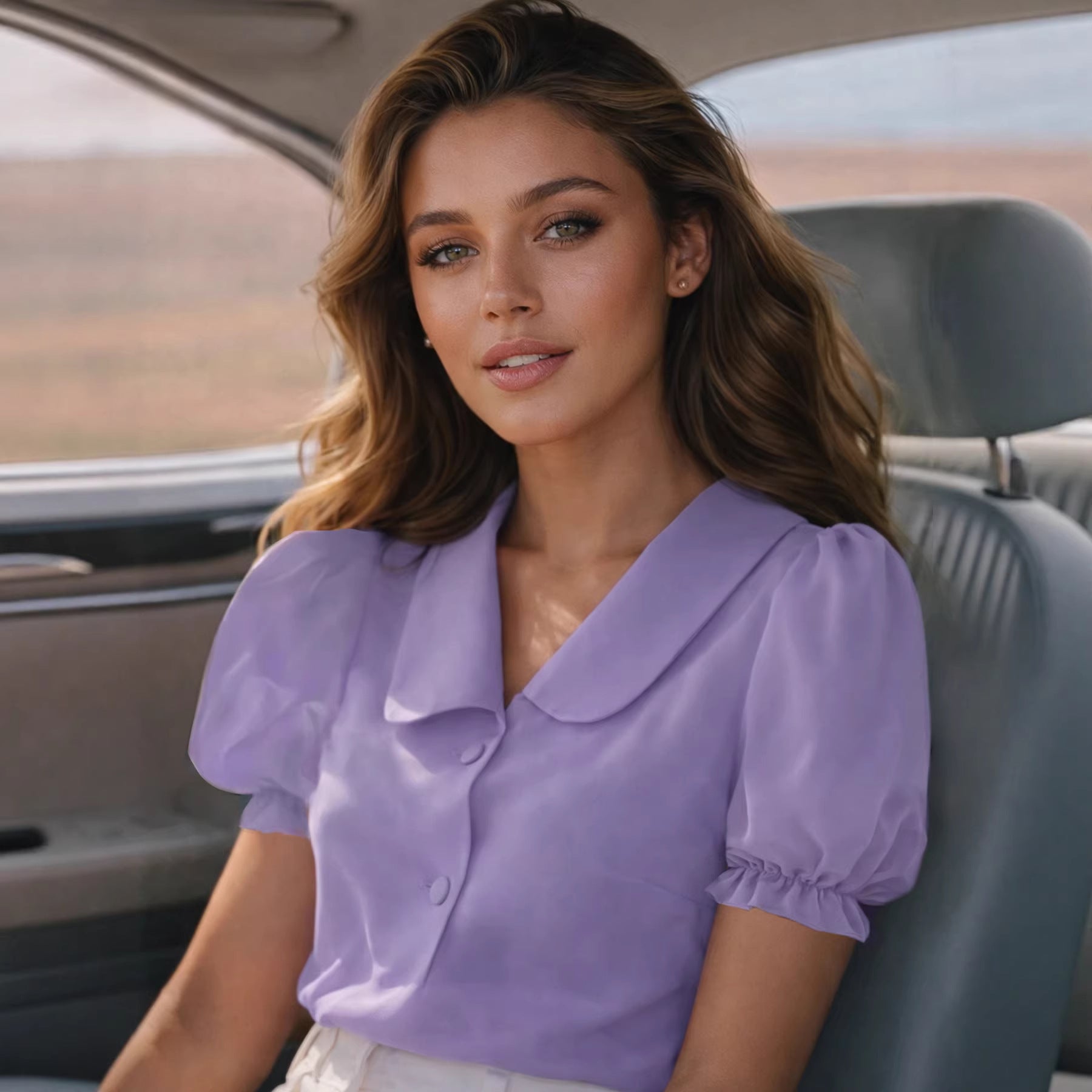 Damen Verspielt geschnittene Bluse mit Puffärmeln und Knopfdetails R&B