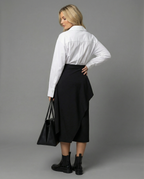 Satinrock Schwarz Damen Midi mit seitlichem Schlitz