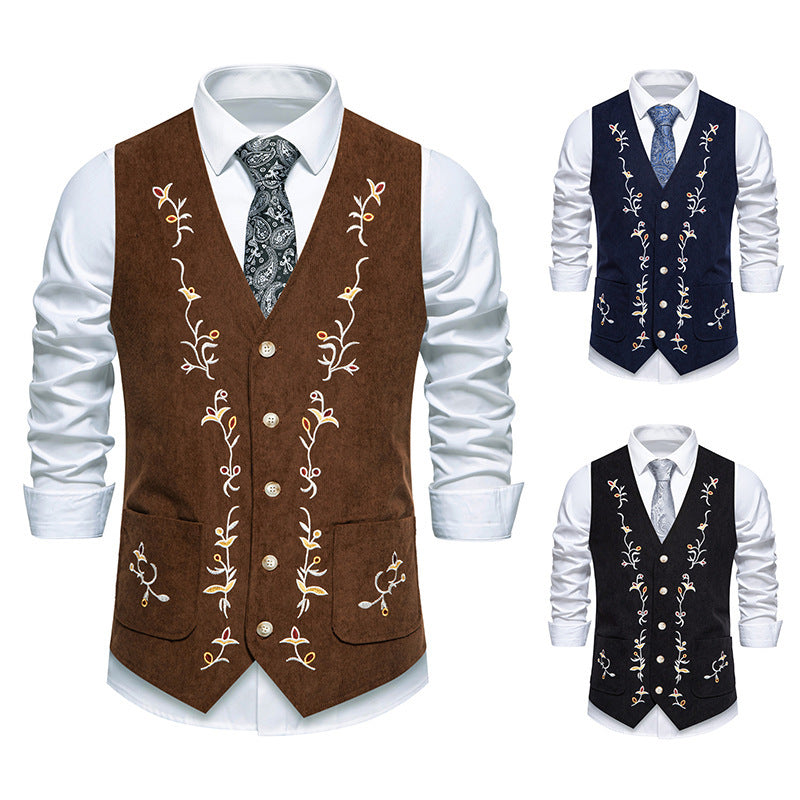 Herren elegante Weste mit floralem Stickdesign R&B