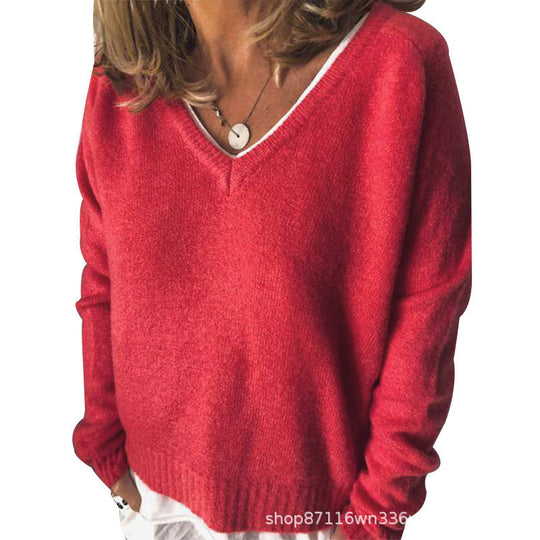 Damen V-Ausschnitt Pullover aus weichem Strick R&B