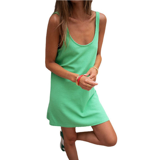 Damen Lässiges Kleid Im Raffinierten Rippschnitt mit Tiefem Ausschnitt und Schlichtem Design R&B