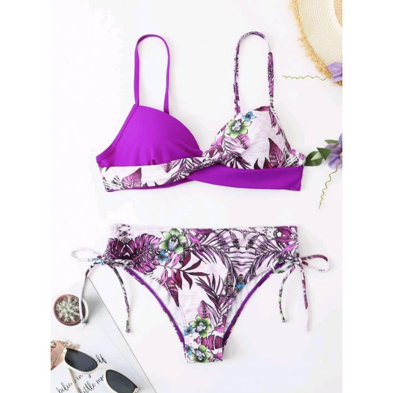 Damen Triangel-Bikini mit floralem Muster und stilvollen Bindebändern R&B
