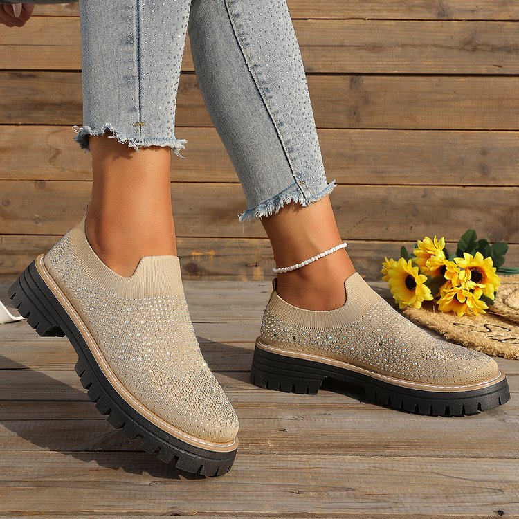 Damen Slip-On Sneakers mit funkelndem Strass und rutschfester Sohle R&B
