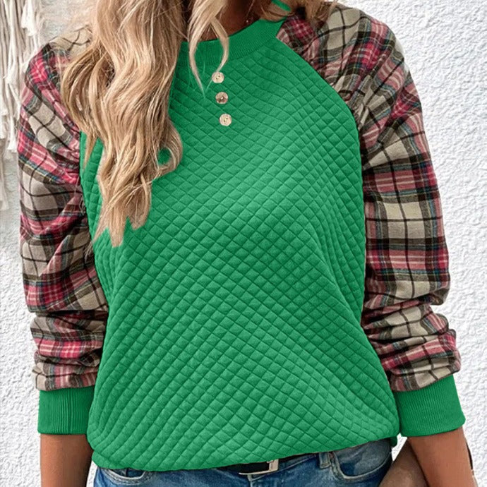 Damen modischer Sweatshirt mit originellem Karomuster und strukturiertem Oberteil R&B