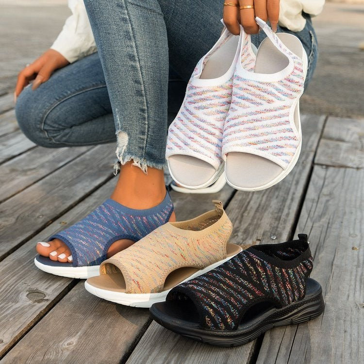 Damen Slip-On Sandalen mit elastischem Strick-Obermaterial und atmungsaktiver Sohle R&B