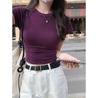 Damen Cropped T-Shirt mit modischem Rundhalsausschnitt und lässigem Design