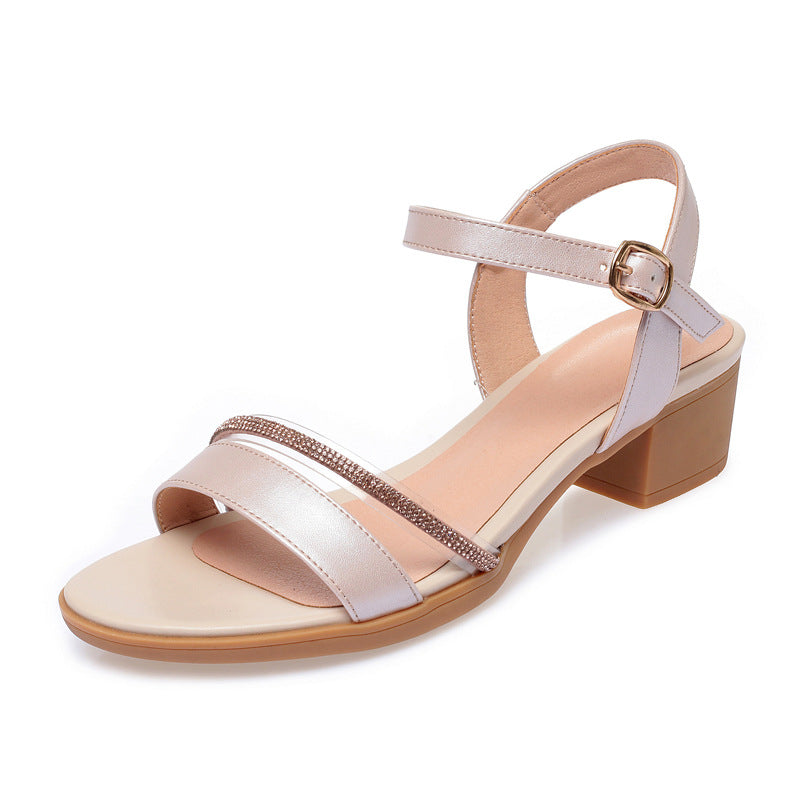 Damen elegante Blockabsatz Sandalen mit verstellbarem Riemen und modischem Schmuckdetail R&B