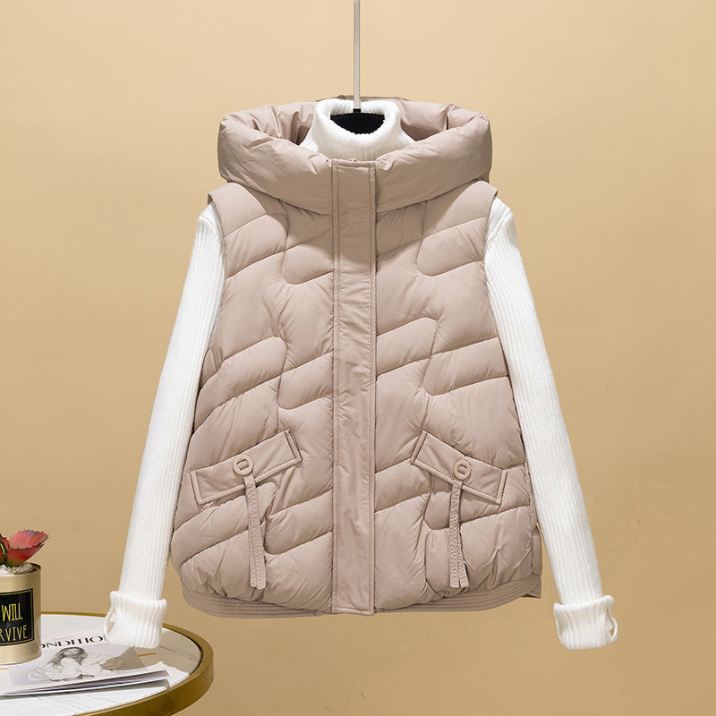 Damen Modische Steppweste mit Kapuze und eleganten Strickärmel R&B