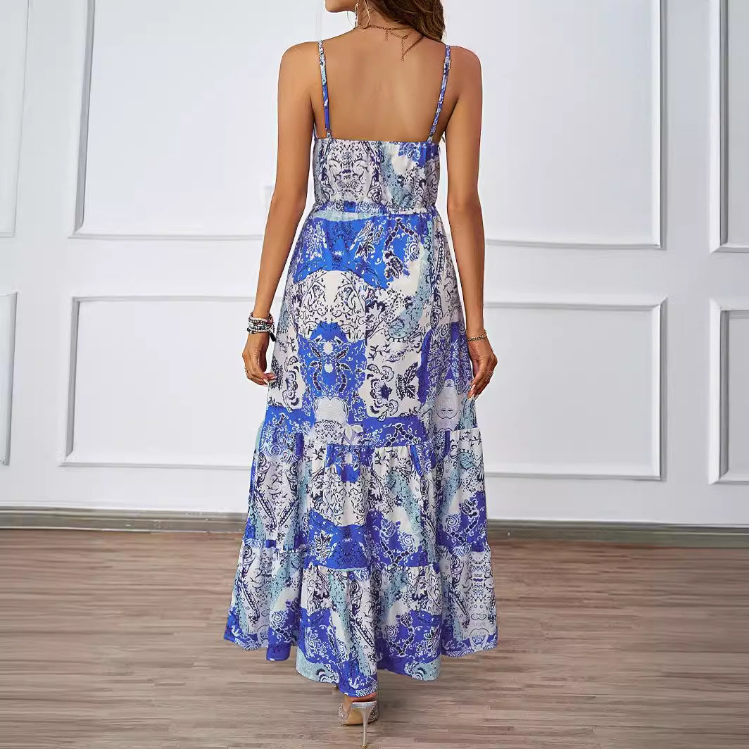Damen Maxikleid mit luftigen Trägern und floralem Muster R&B