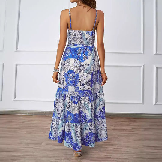 Damen Maxikleid mit luftigen Trägern und floralem Muster R&B