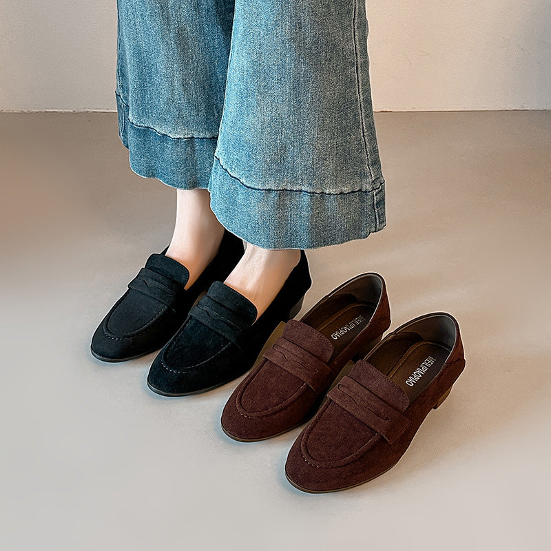 Damen modische Wildleder-Mokassins mit bequemem Blockabsatz R&B