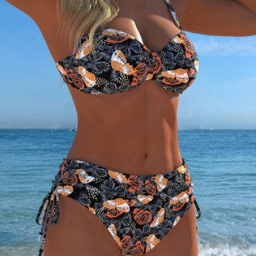 Damen Bikini-Set mit floralem Leopardenmuster und komfortablem Schnitt R&B