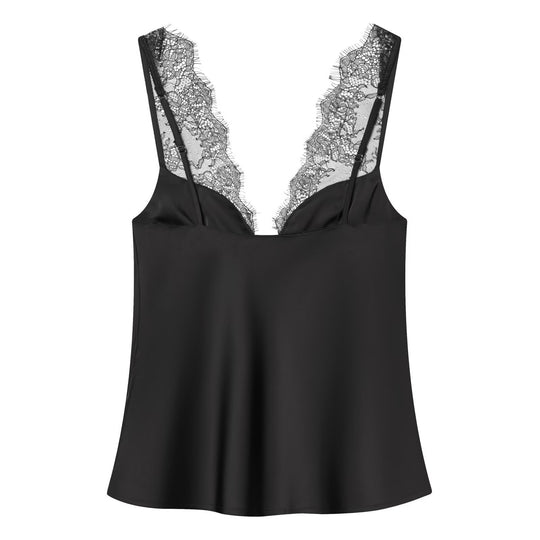 Damen elegantes Camisole-Top mit Spitzenbesatz und hochwertigem Stoff R&B