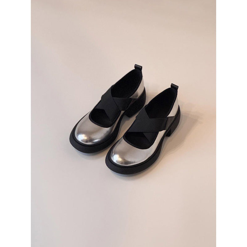 Damen Komfortable Ballerinas mit elastischem Kreuzriemen und glänzender Oberflächenstruktur